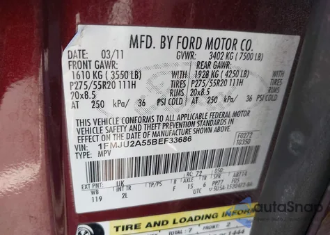 2011 Ford Expedition Limited z USA, uszkodzony, nr VIN 1FMJU2A55BEF33686